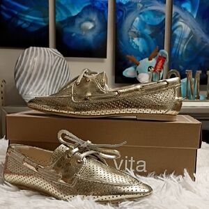 Dolce Vita Lakin Platinum Perforated leather Loafers Shoes 🆕